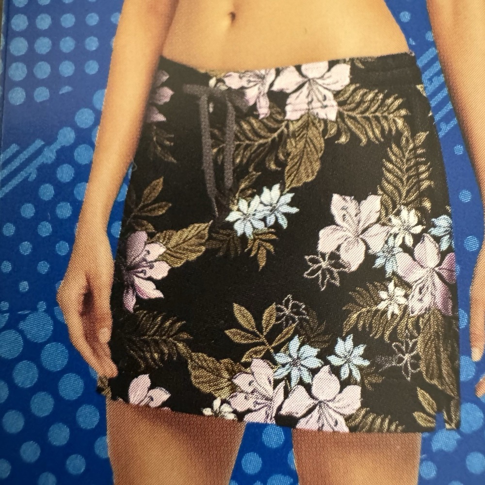 Speedo Women Swim Skort Size XXL Black Green Tropical Print Swim Bottoms UPF+50